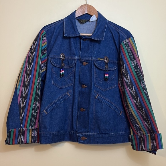 Wrangler | Vintage Western Denim Aztec Serape Concho Native American Jacket 42 - Picture 1 of 17
